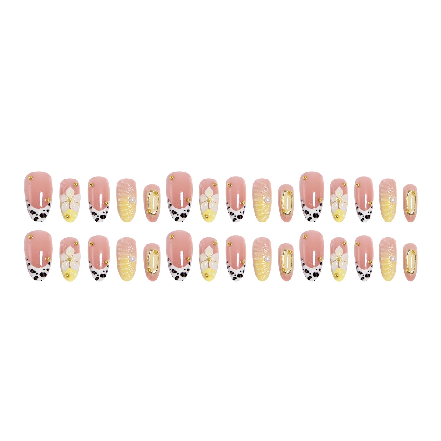 Artificial nail set with floral and golden applications Acalora
