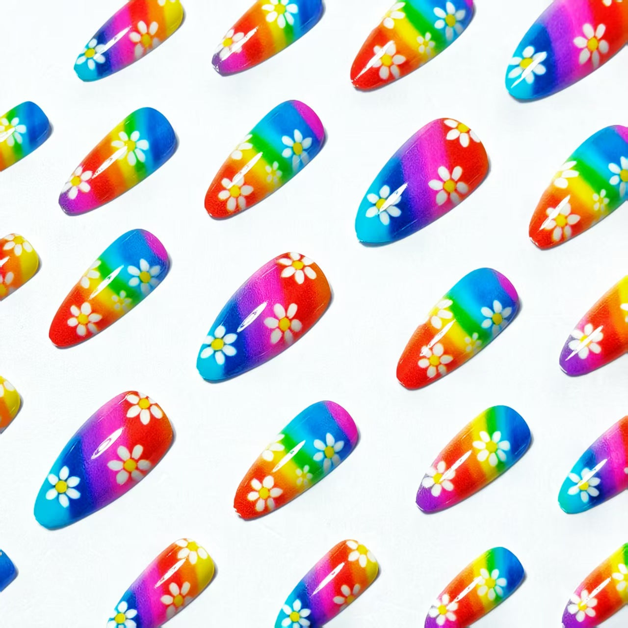 Artistic Floral Rainbow Nail Art Acalora