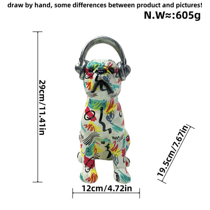 Creative Bulldog Sculpture with Headphones Acalora