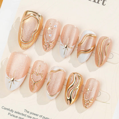 Decorative Press-On Nail Art Set with Elegant Gold Accents Acalora 1788495840