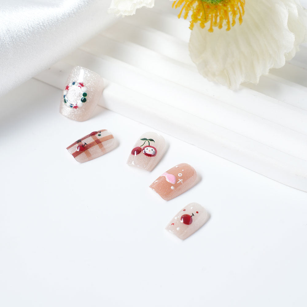 Artistic Press-On Nail Set with Whimsical Designs Acalora