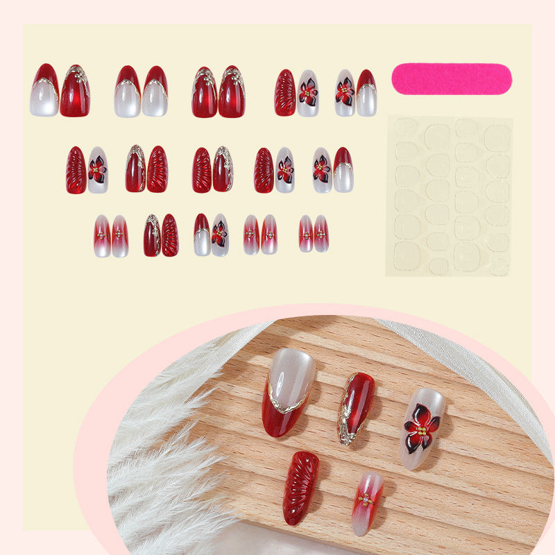 Decorative Press-On Nail Art Set with Floral and Glossy Accents Acalora