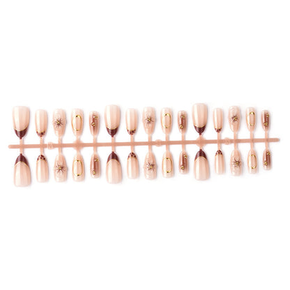 Artificial Nail Set with Floral and Elegant Gold Decorations Acalora