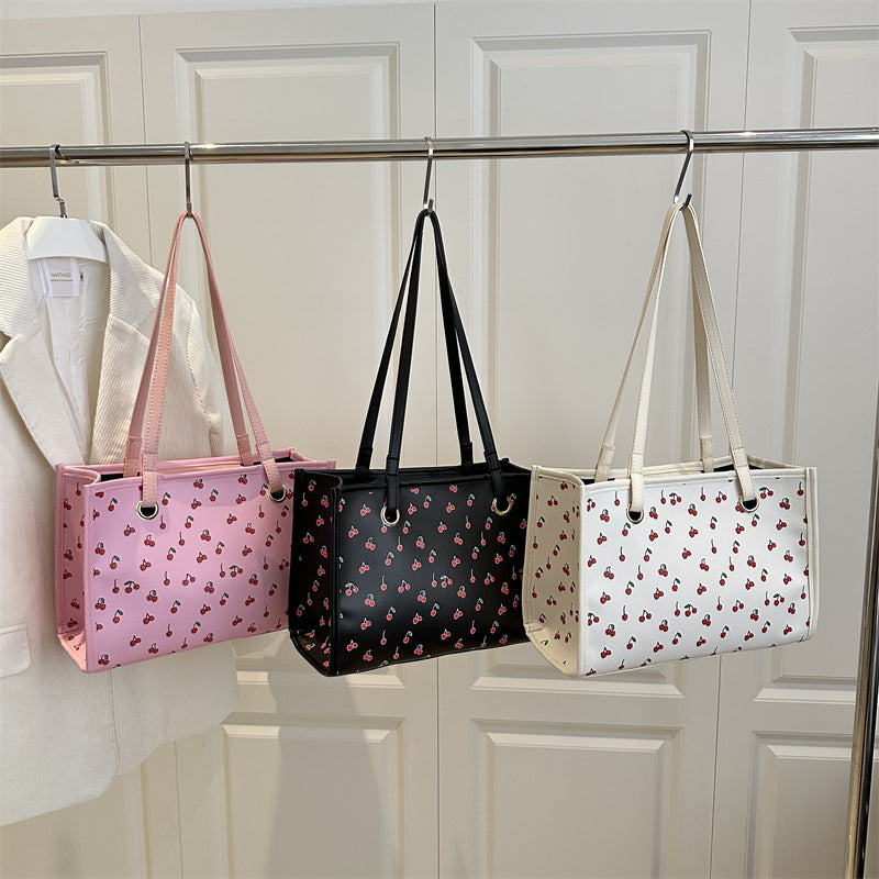 Playful Cherry Print Tote Bag Acalora