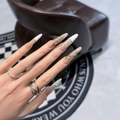 Elegant Stiletto Press-On Nail Set with Floral and Glitter Design Acalora