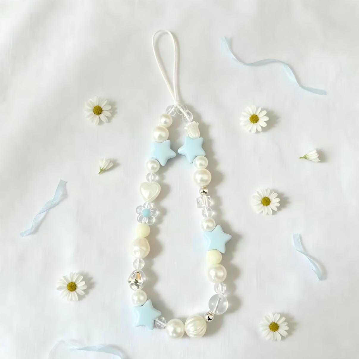 Decorative Star and Pearl Phone Charm Acalora
