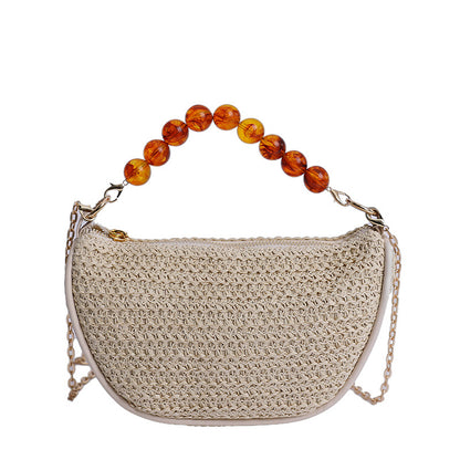 Stylish Woven Handbag with Beaded Handle Acalora