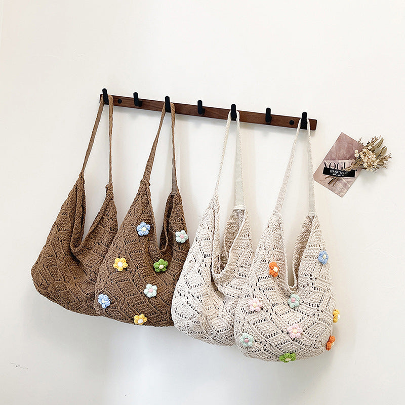 Floral Embellished Crochet Shoulder Bag Acalora