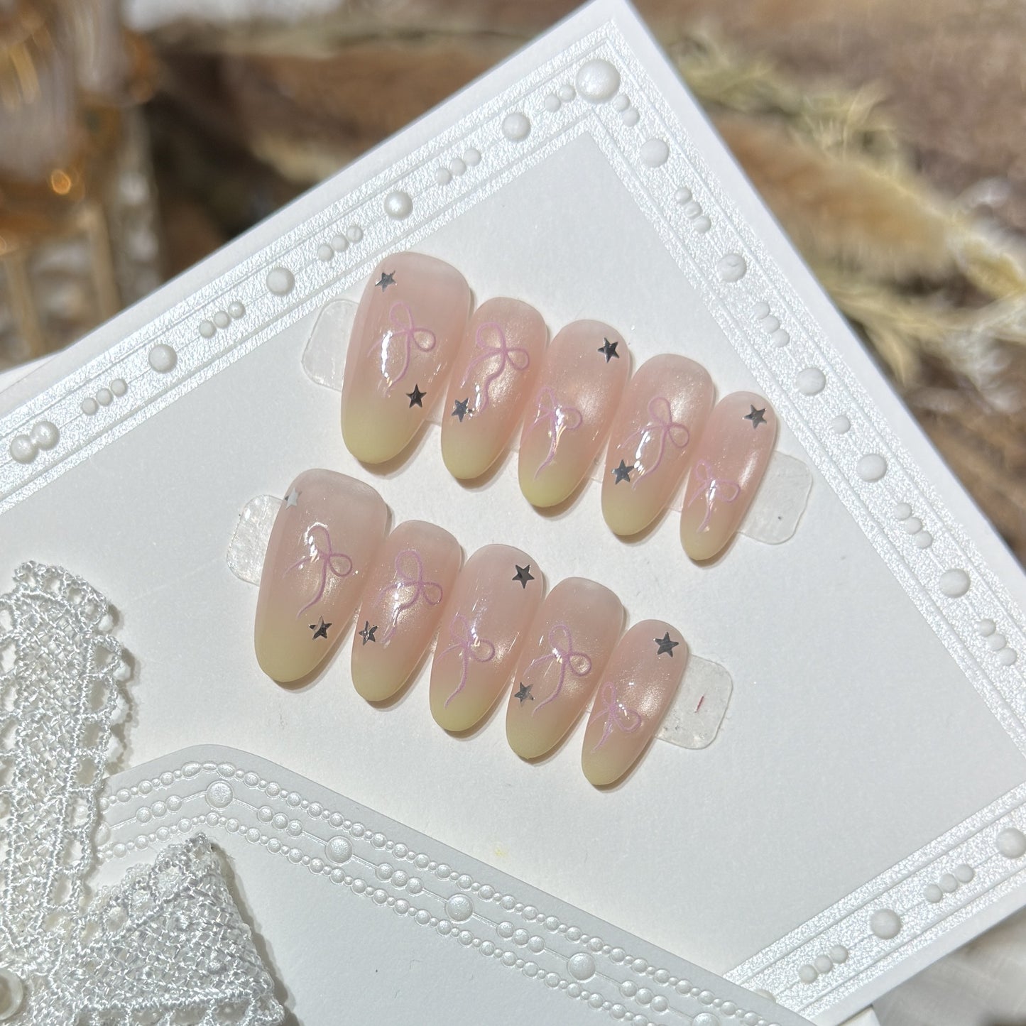 Press-On Nail Set with Bow and Star Accents Acalora