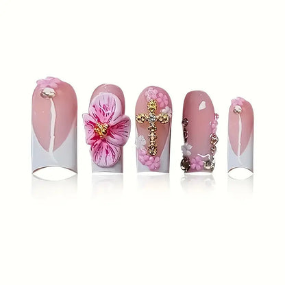 Floral Decorated Press-On Nail Art Acalora