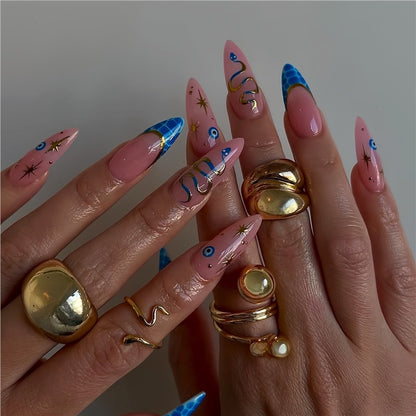 Artistic Stiletto Press-On Nails with Unique Design Acalora