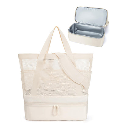 Insulated Mesh Beach Tote Bag with Multi-Compartment Storage Acalora