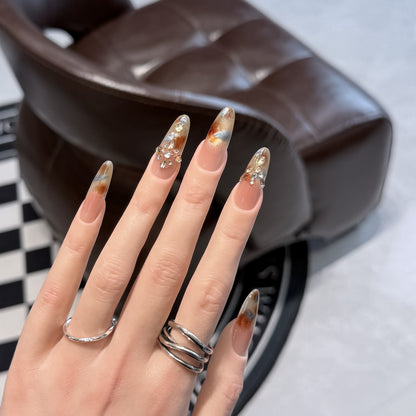 Decorative Stiletto Press-On Nail Set with Floral Designs Acalora