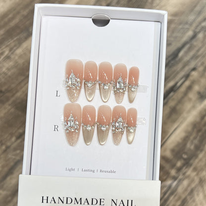 Decorative Handmade Press-On Nails with Elegant Rhinestones Acalora