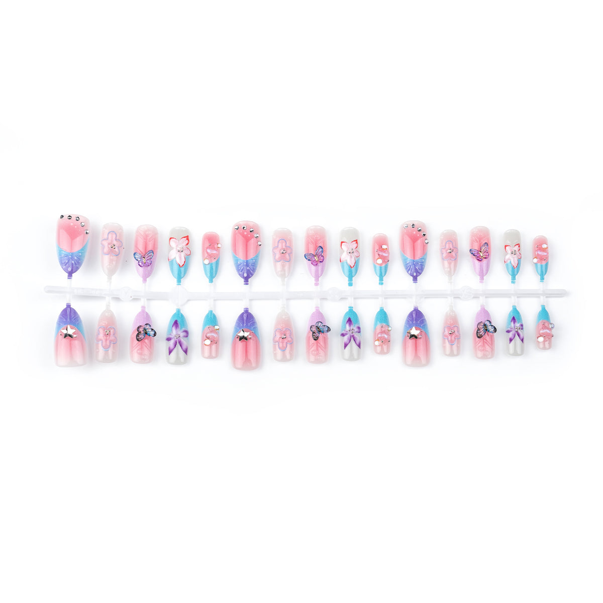 Artificial nail set with floral and butterfly decorations Acalora