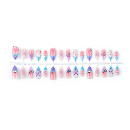 Artificial nail set with floral and butterfly decorations Acalora