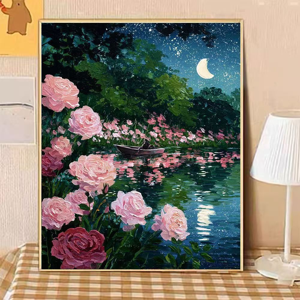 Scenic Night-time Floral Landscape Canvas Art