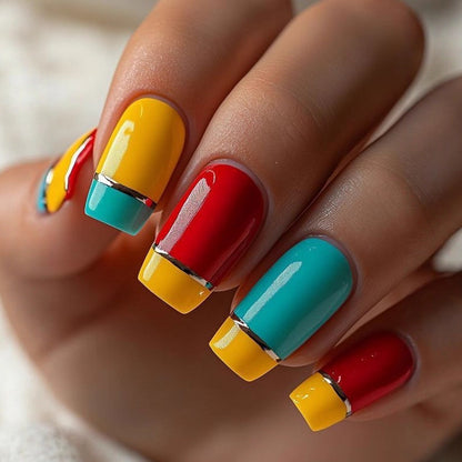 Acrylic nails with modern color block design Acalora