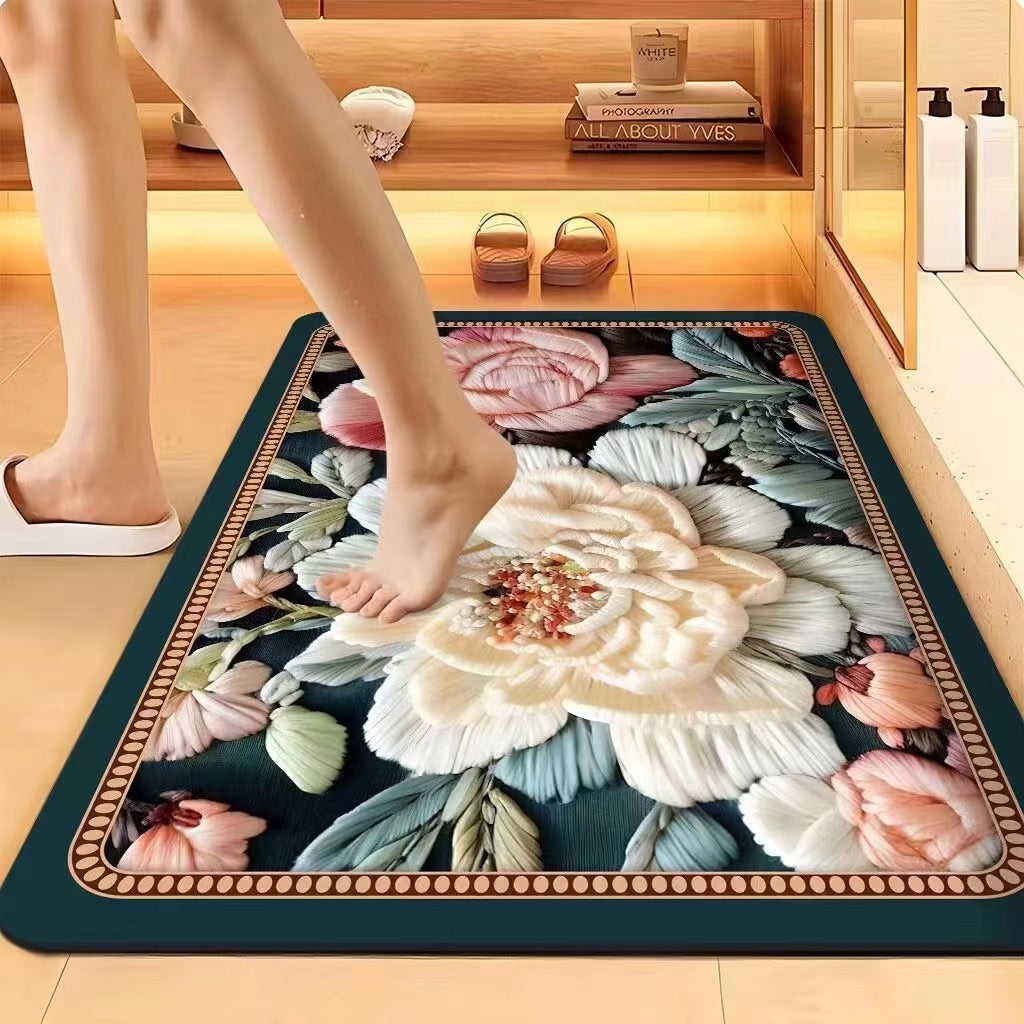 Floral-Embossed Memory Foam Bath Mat