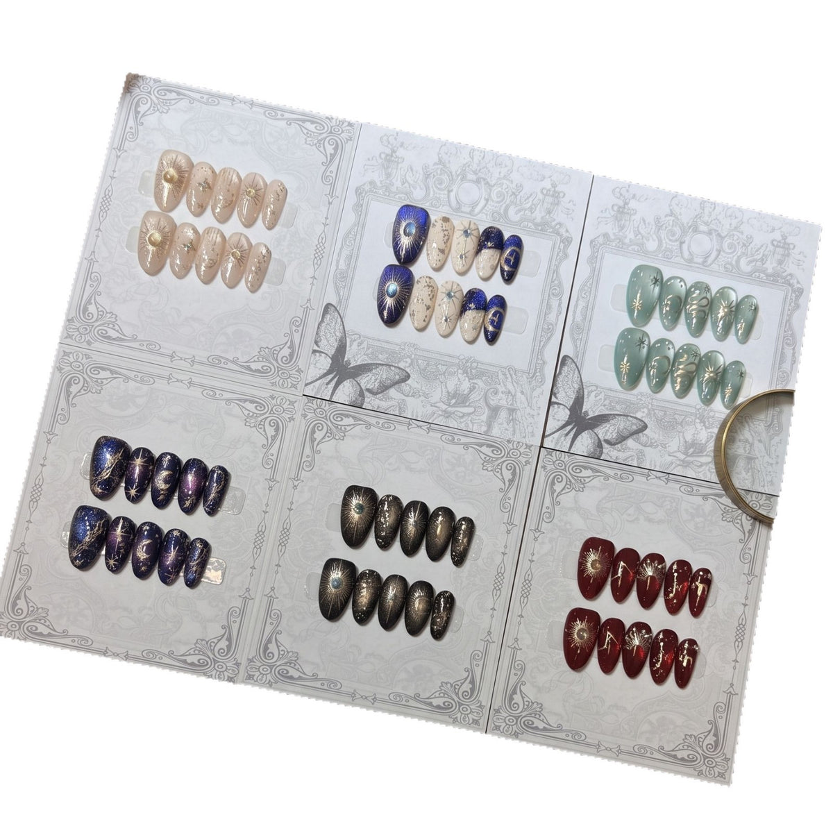 Decorative Press-On Nail Set with Celestial Accents Acalora