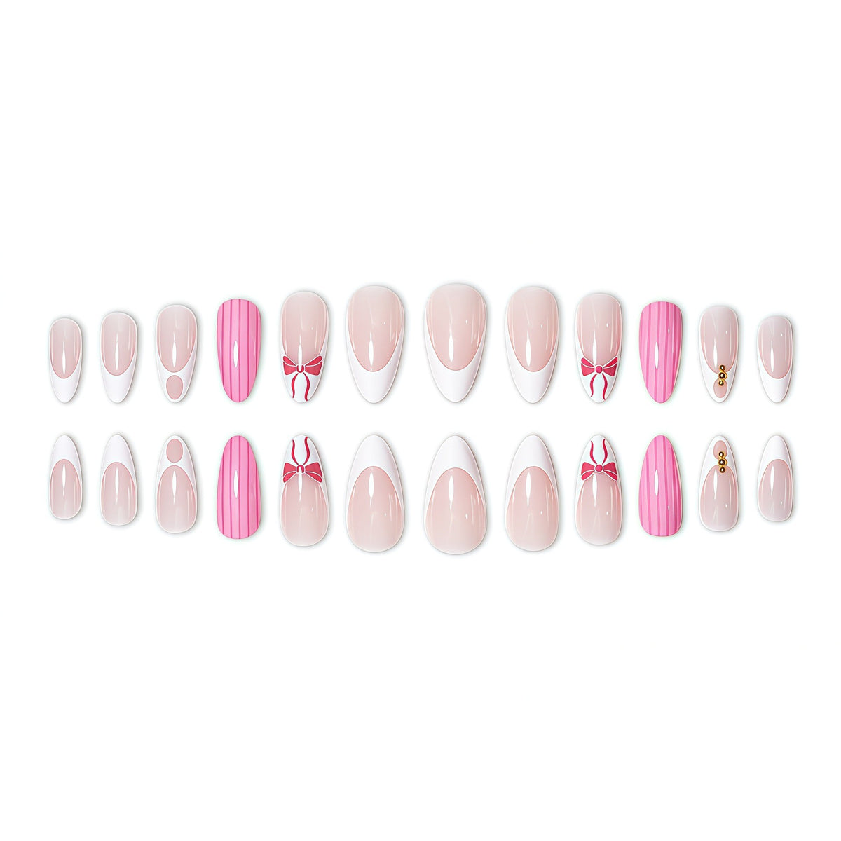 Artistic French Tip Press-On Nails with Bow Accents Acalora