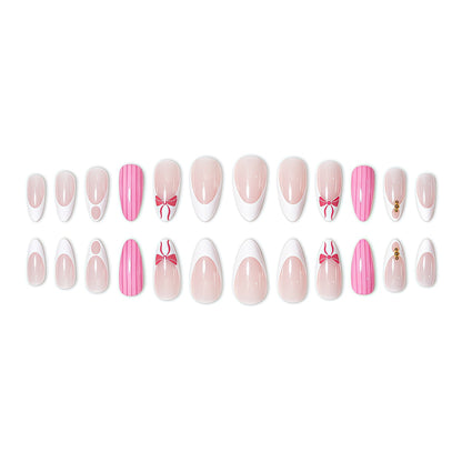 Artistic French Tip Press-On Nails with Bow Accents Acalora
