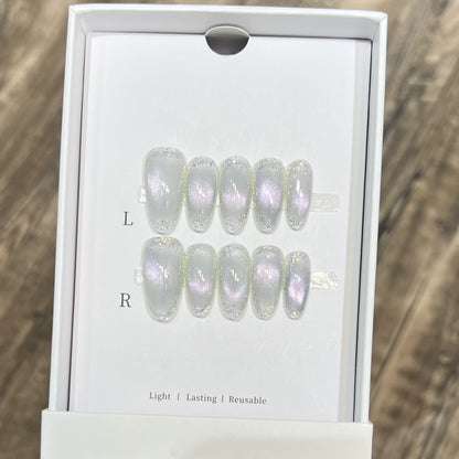 Handmade Press-On Nail Set with Iridescent Finish Acalora