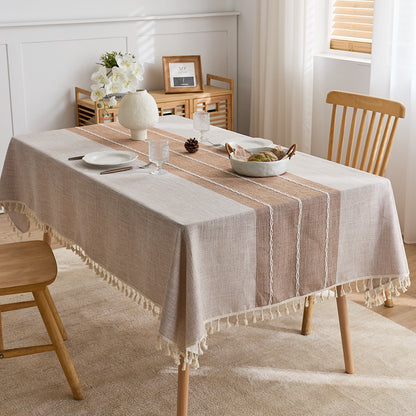 Elegant Woven Tablecloth with Fringe