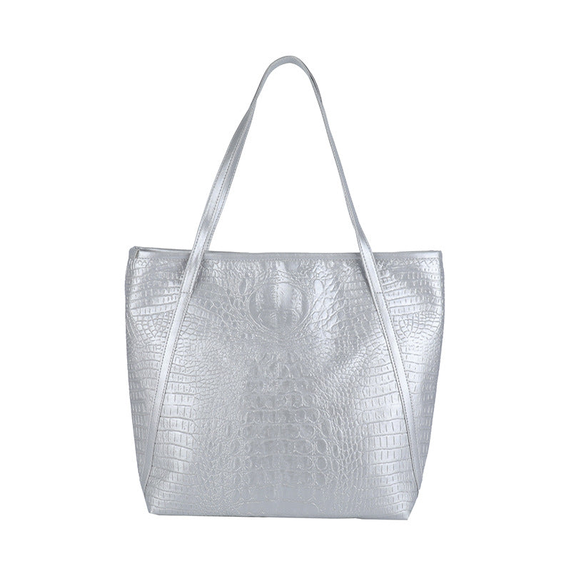 Crocodile-Embossed Leather Tote Bag Acalora