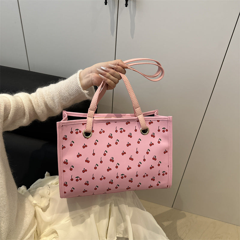 Playful Cherry Print Tote Bag Acalora