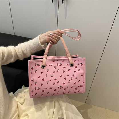 Playful Cherry Print Tote Bag Acalora