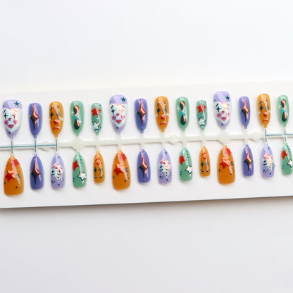 Whimsical Clown-Inspired Press-On Nail Art Set Acalora