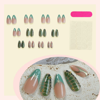 Decorative Press-On Nail Set with Unique Leaf and Ombre Designs Acalora
