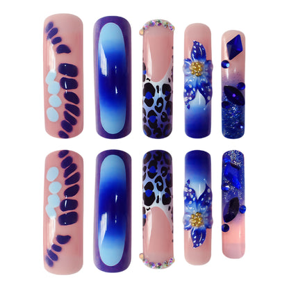 Decorative Press-On Nail Art with Floral and Leopard Designs Acalora