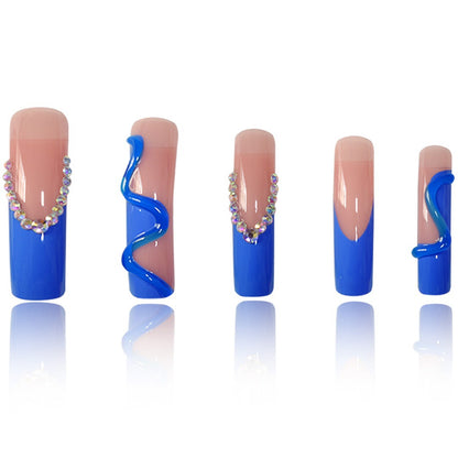 Decorative Long Acrylic Press-On Nails with Rhinestone Accents Acalora