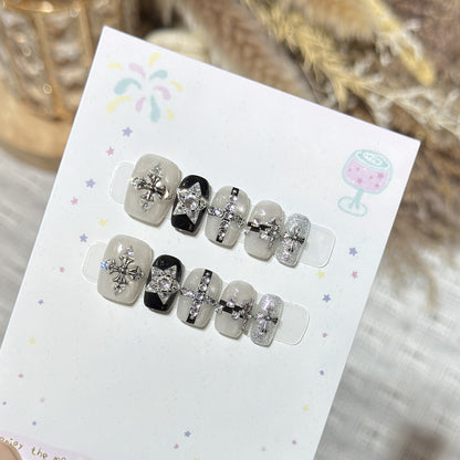 Artistic Press-On Nail Art Set with Gemstone Accents Acalora