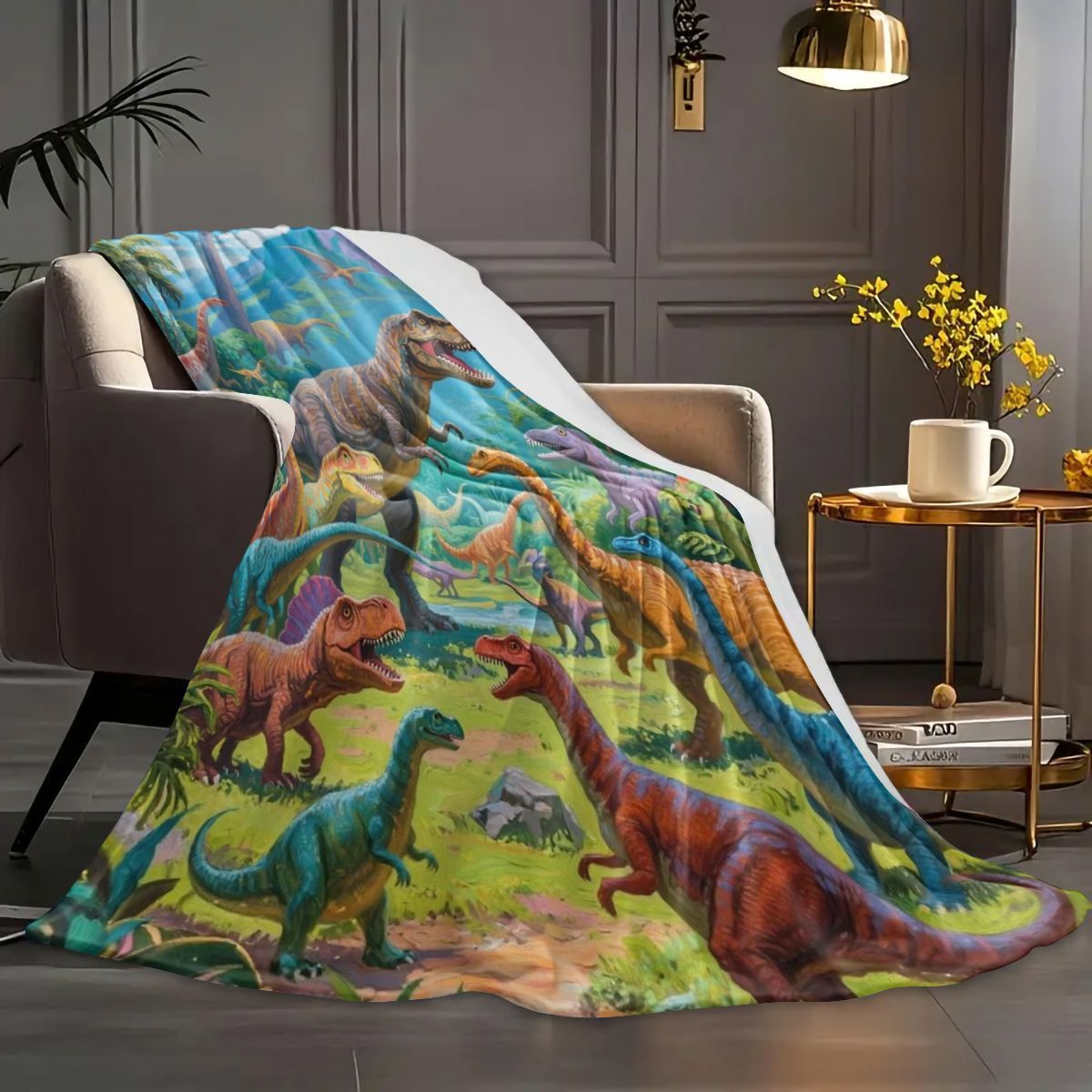 Dinosaur-Themed Plush Blanket