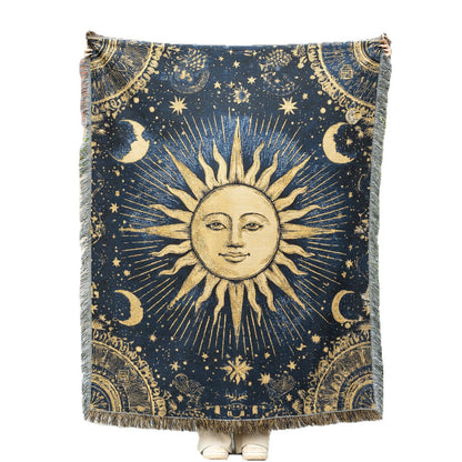 Bohemian Sun-Themed Tapestry Blanket