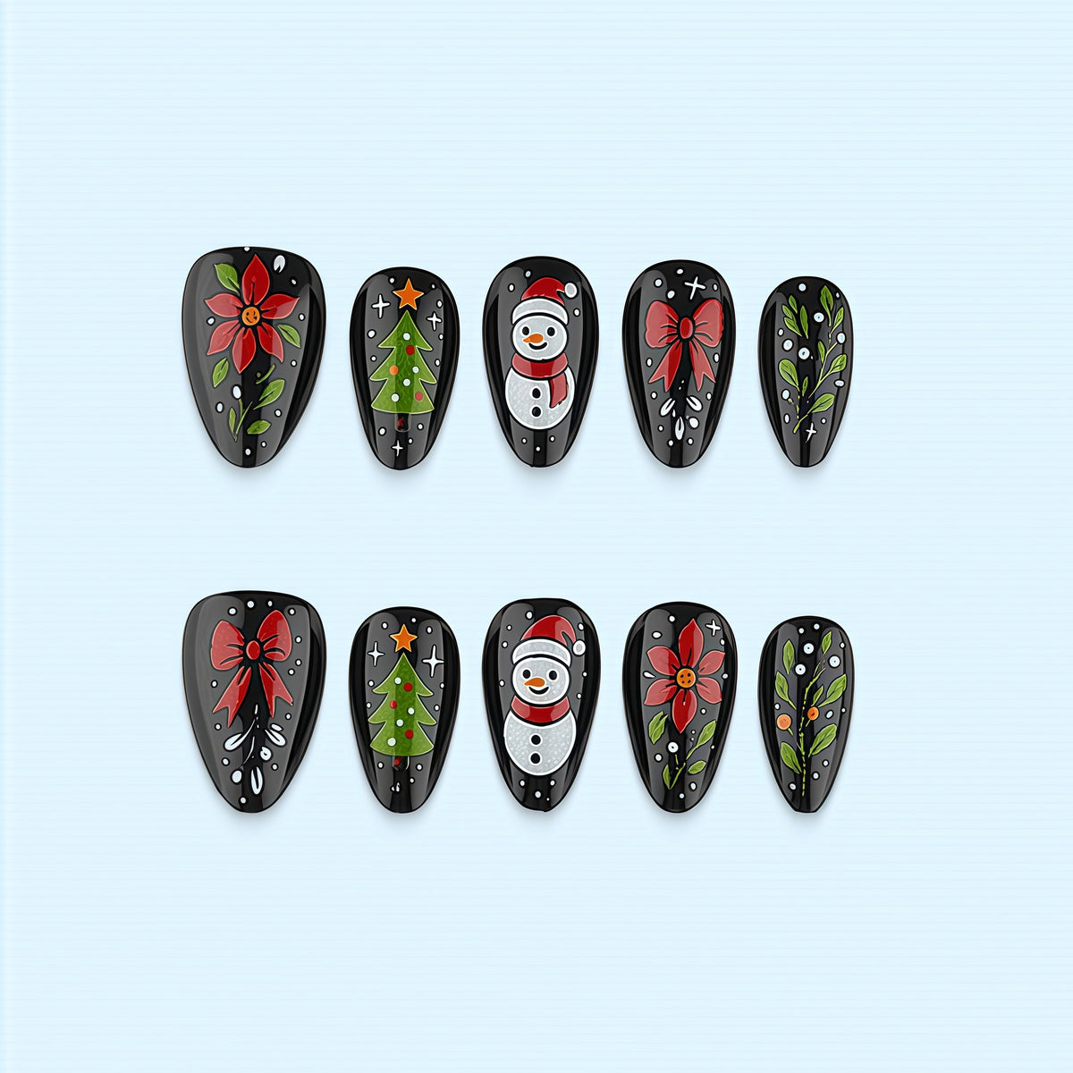 Artificial nail set with festive Christmas design Acalora