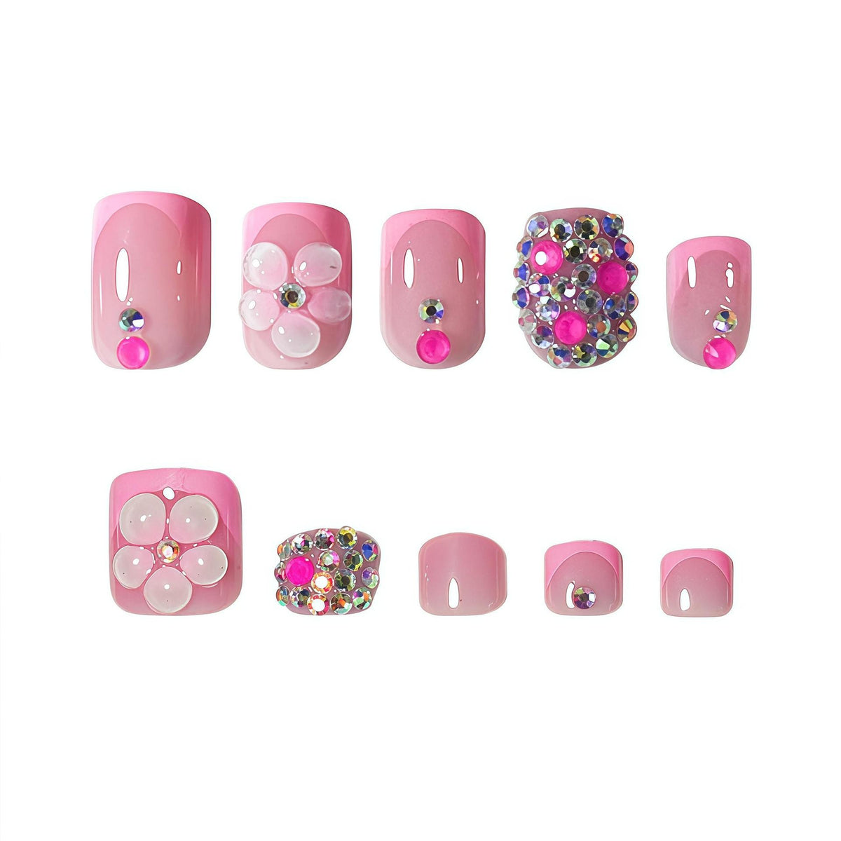 Floral Artistry Press-On Nails with Gemstone Accents Acalora