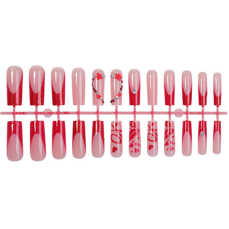 Elegant Press-On Nail Art Set with Floral and Glitter Accents Acalora