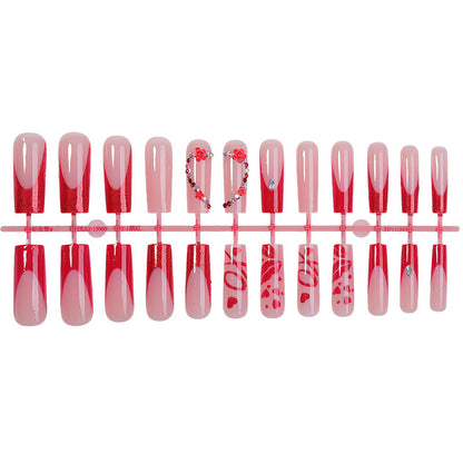 Elegant Press-On Nail Art Set with Floral and Glitter Accents Acalora