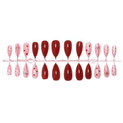 Decorative Press-On Nail Set with Heart and Bow Designs Acalora