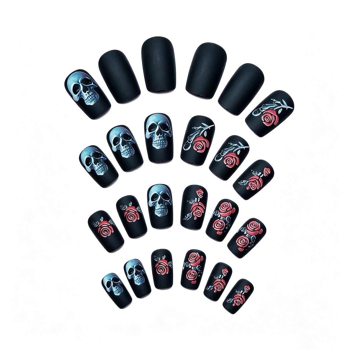 Gothic Skull and Rose Nail Art Acalora