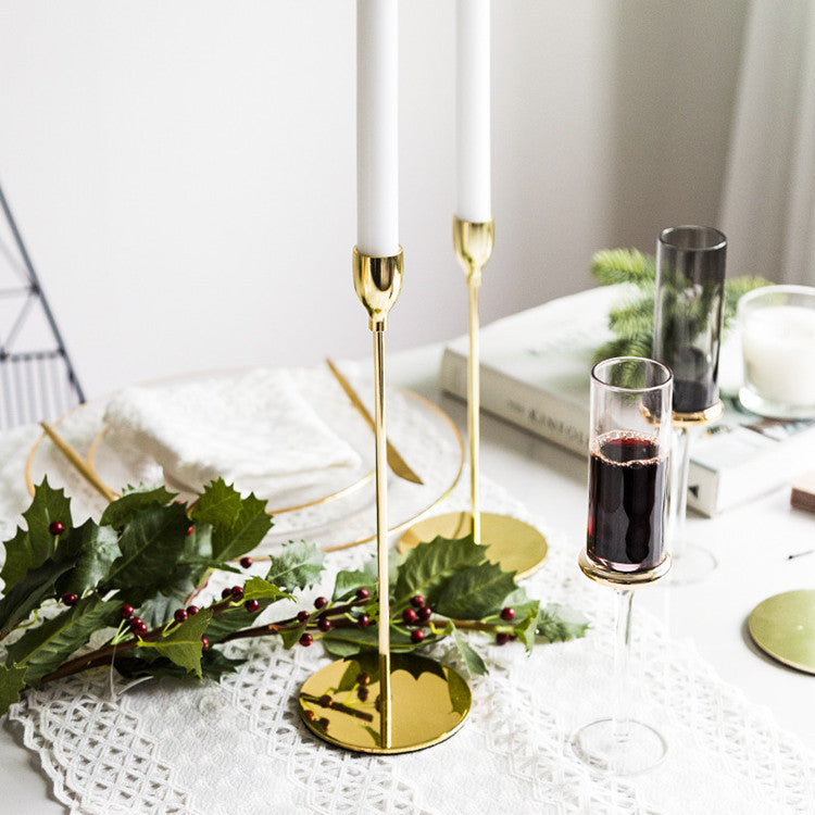 Modern Minimalist Taper Candle Holder Set with Polished Metal Finish Acalora
