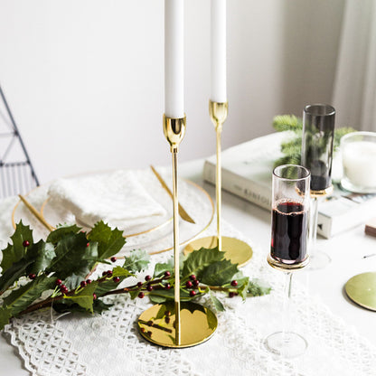 Modern Minimalist Taper Candle Holder Set with Polished Metal Finish Acalora