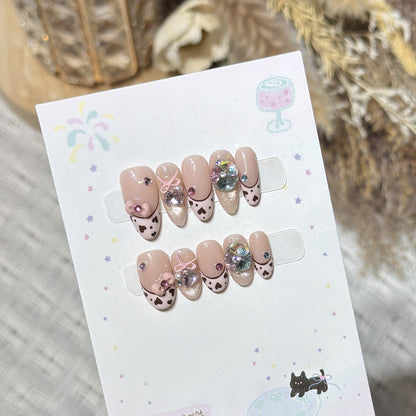 Decorative Press-On Nail Art Set with Heart and Gem Accents Acalora