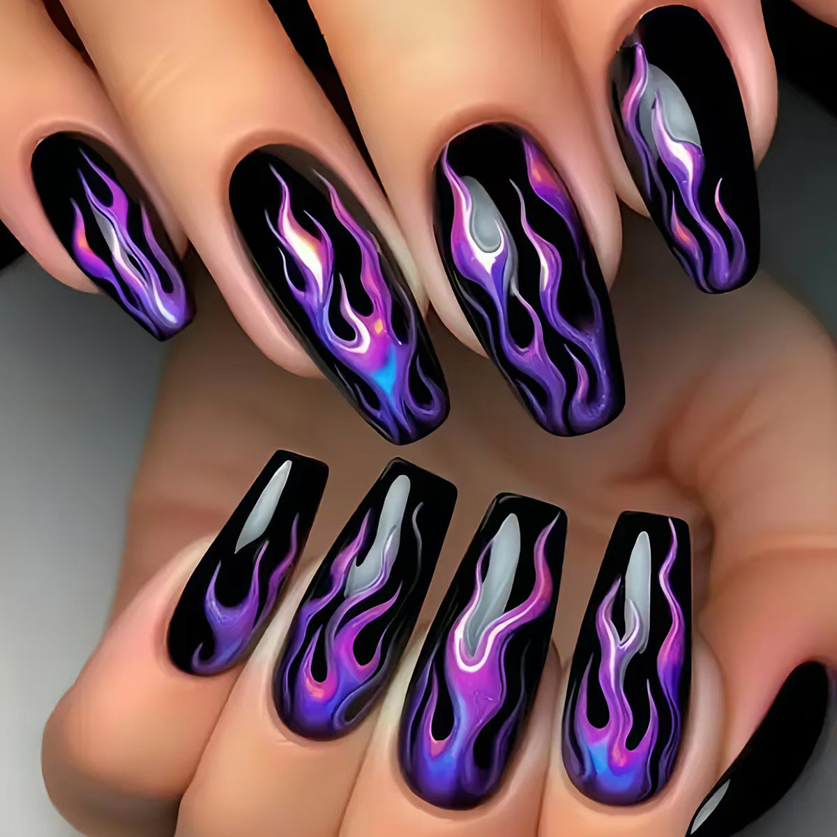 Artistic Flame-Patterned Nail Art Acalora