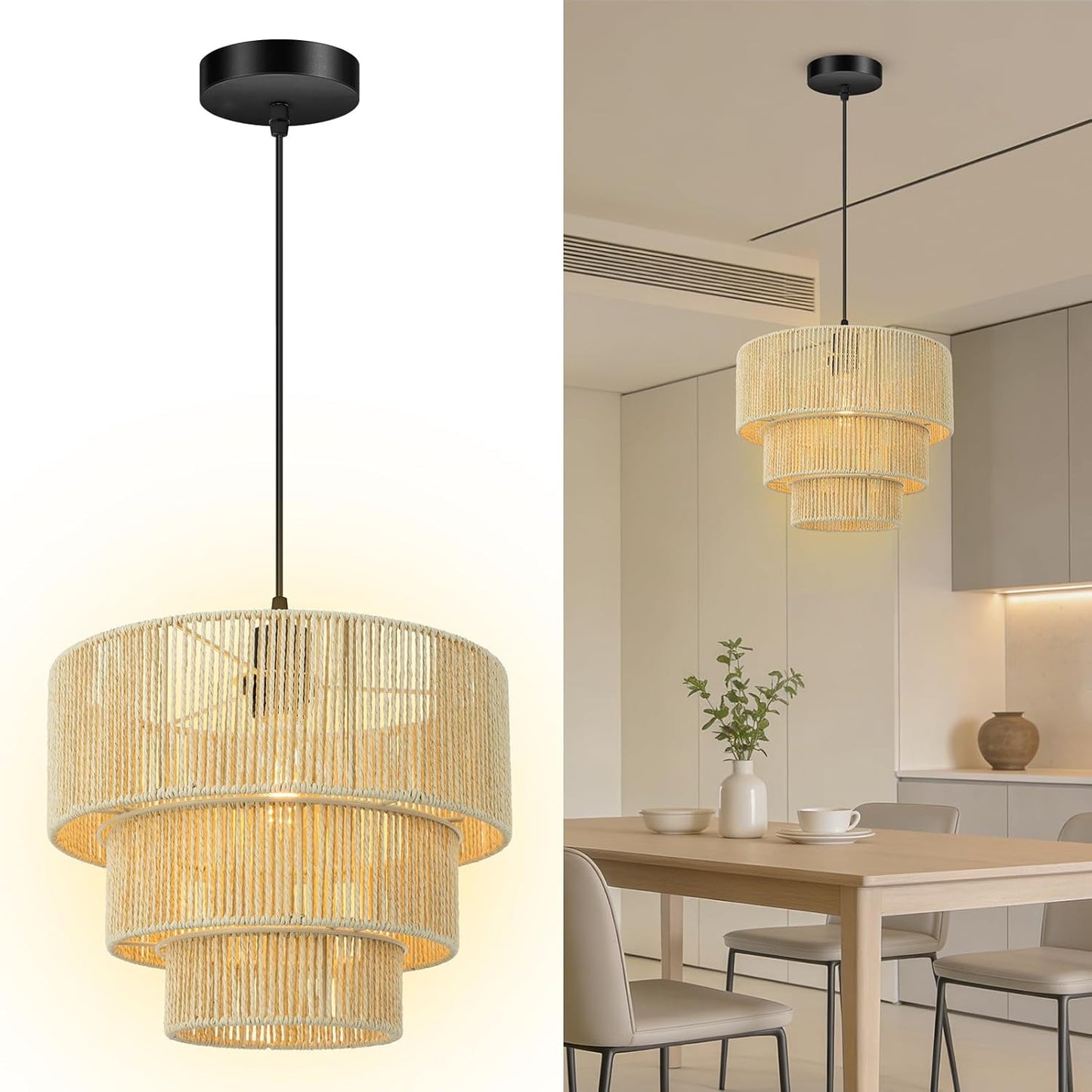 Elegant hanging lamp with rattan details Acalora
