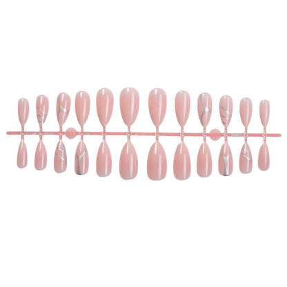 Elegant Press-On Nail Set with Artistic Silver Accents Acalora